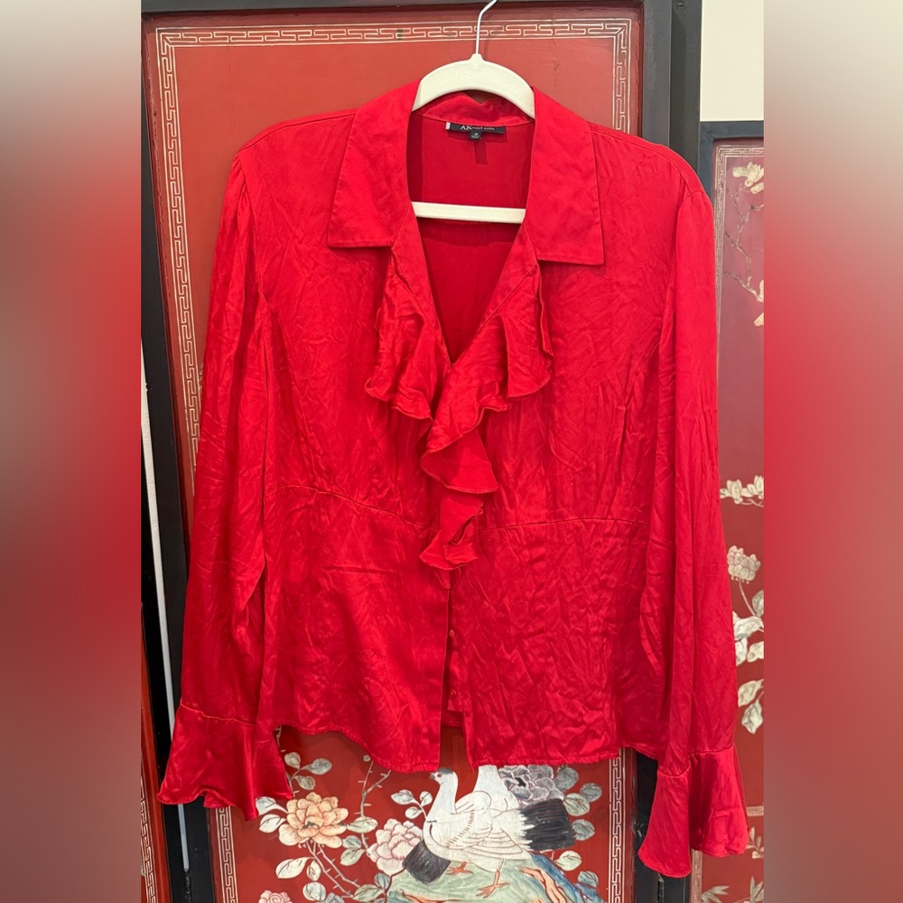 Silk Red Ruffle Blouse